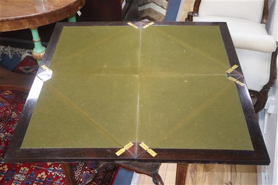 An Edwardian inlaid rosewood envelope card table W.55cm